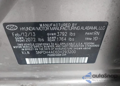 2013 Hyundai Elantra Gls from USA, damaged, VIN 5NPDH4AE6DH293200